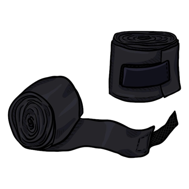 Vector Cartoon Black Rolled Boxing Bandages for Wrist Wrapping