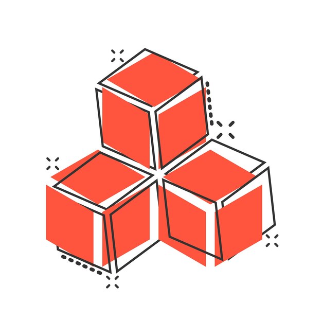 Vector cartoon blockchain technologie icoon in strip stijl Cryptografie kubus blok concept illustratie pictogram Blockchain algoritme business splash effect concept