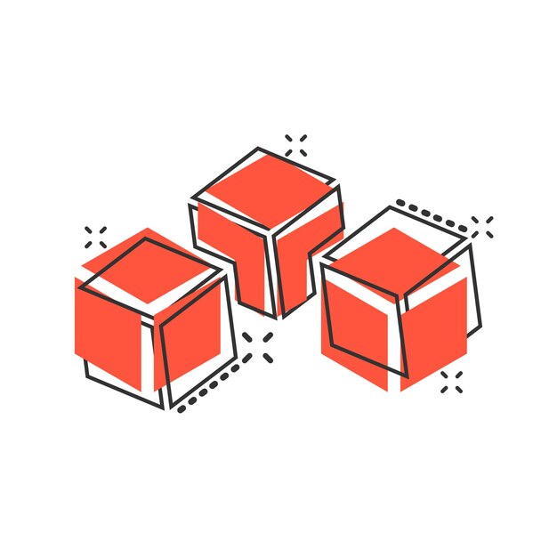 Vector cartoon blockchain technologie icoon in strip stijl Cryptografie kubus blok concept illustratie pictogram Blockchain algoritme business splash effect concept
