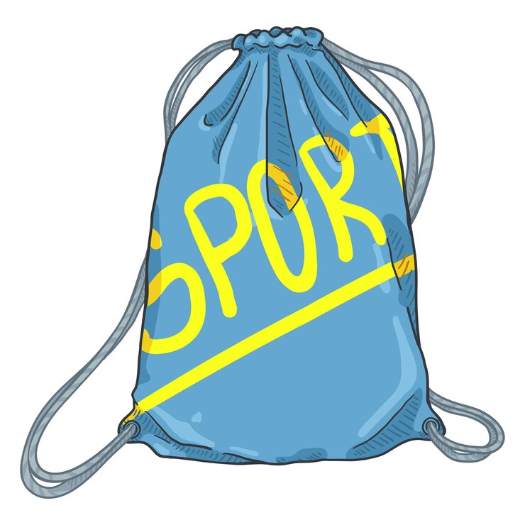 Vector vector cartoon blue drawstring bag textile sport backpack with strings