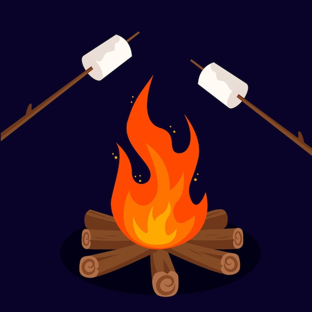 Vector vector cartoon bonfire marshmallows on a bonfire vector illustration