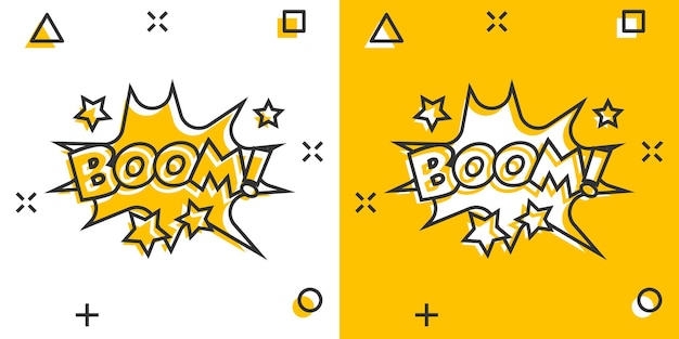 Vector cartoon boom komische geluidseffecten pictogram in komische stijl Geluid zeepbel toespraak teken illustratie pictogram Boom splash effect bedrijfsconcept