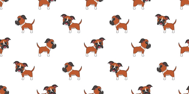 Vector cartoon boxer dog seamless pattern background