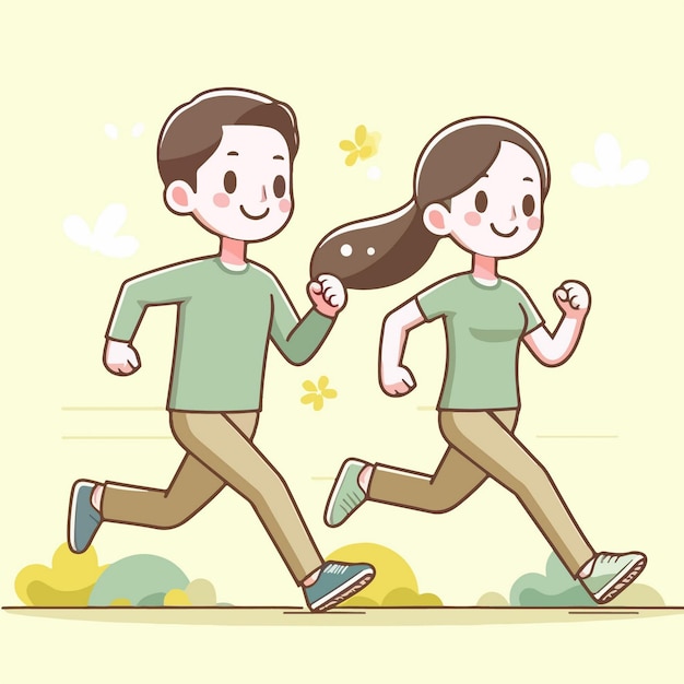 vector cartoon boy and girl jogging