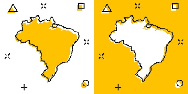Vector cartoon Brazilië Kaartpictogram in komische stijl Brazilië teken illustratie pictogram Cartografie kaart splash effect bedrijfsconcept