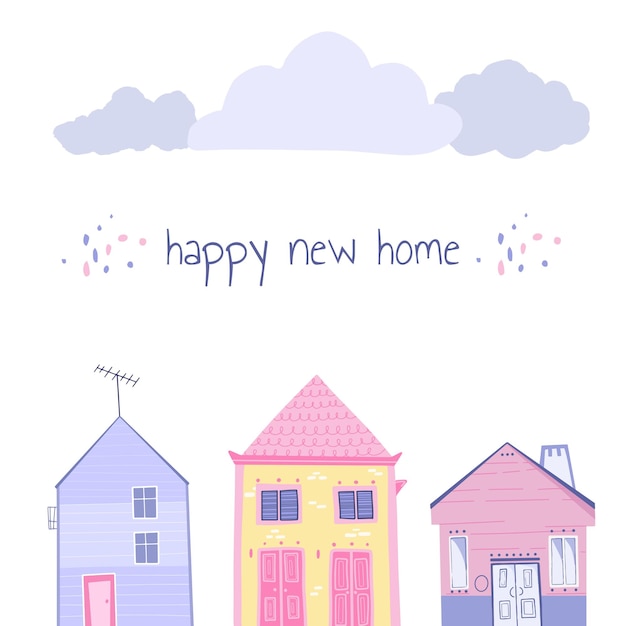 Vector vector cartoon bright pink yellow and purple houses cute building child town illustration