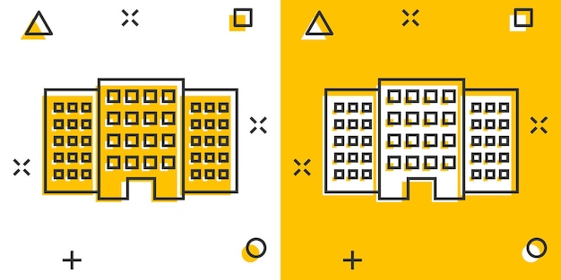 Векторное мультяшное здание в комическом стиле Пиктограмма иллюстрации знака дома Концепция эффекта всплеска здания