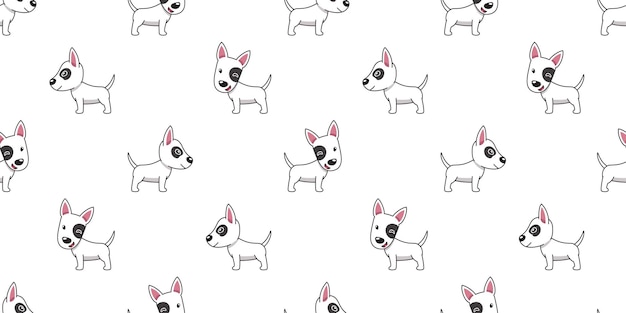 Vector cartoon bull terrier dog seamless pattern background