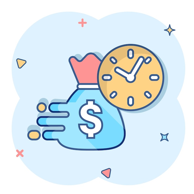 Vector cartoon business en finance management icoon in komische stijl Tijd is geld concept illustratie pictogram Financiële strategie zakelijke splash effect concept