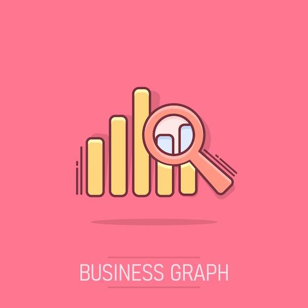 Vector cartoon business graph icon in comic style Chart sign illustration pictogram Diagram business splash effect concept