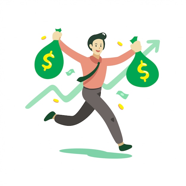 Vector cartoon businessman holding money bags