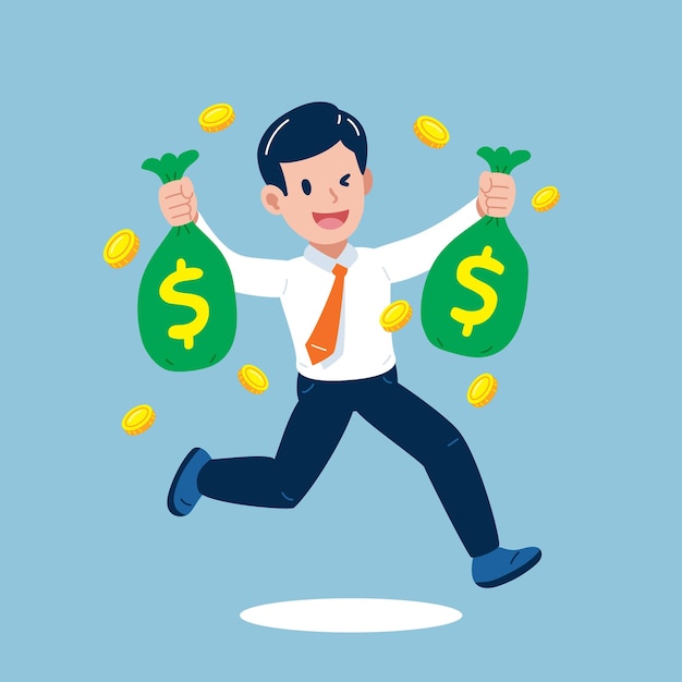 Vector cartoon businessman holding money bags