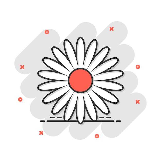 Vector cartoon chamomile flower icon in comic style Daisy concept illustration pictogram Camomile business splash effect concept