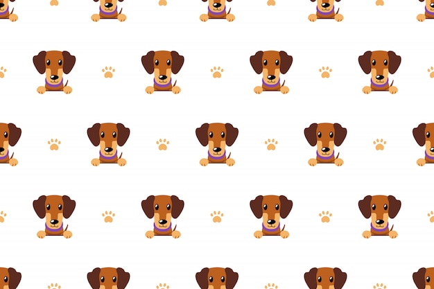 Vector cartoon character brown dachshund dog seamless pattern