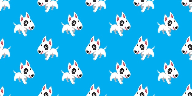 Vector cartoon character bull terrier dog seamless pattern background