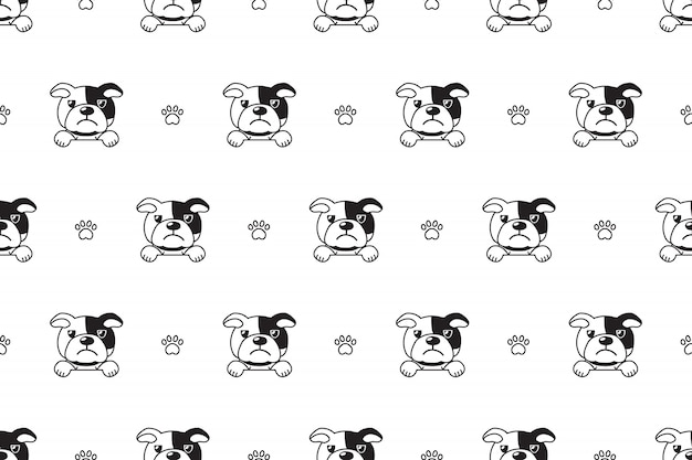 Vector cartoon character bulldog seamless pattern