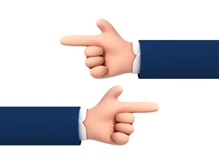 Vector vector cartoon character businessman hands with finger pointing left and right isolated on white background.