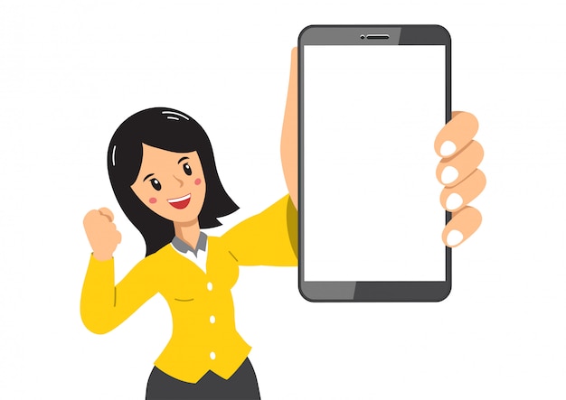 Vector vector cartoon character businesswoman with smartphone