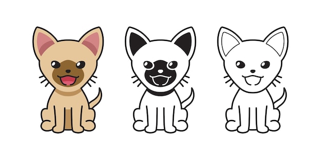 Vector cartoon character cute cat set for design.