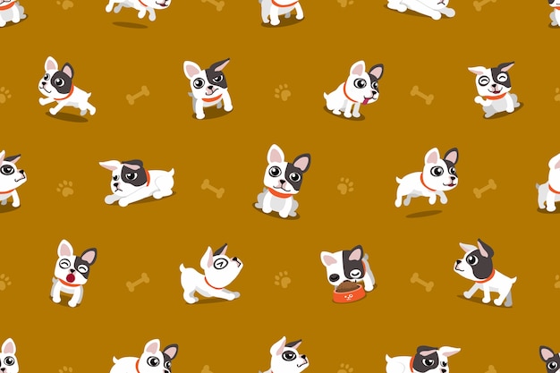 Vector cartoon character french bulldog seamless pattern