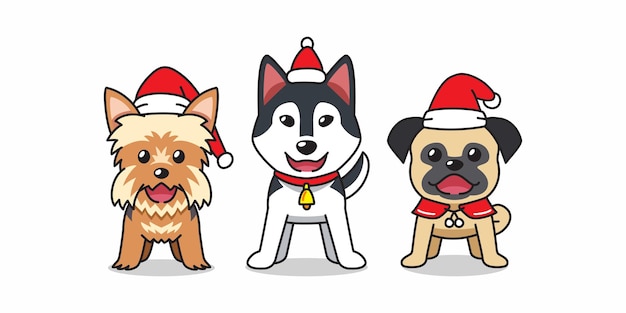 デザインのためのベクトル漫画のキャラクター幸せな犬のクリスマスの衣装。