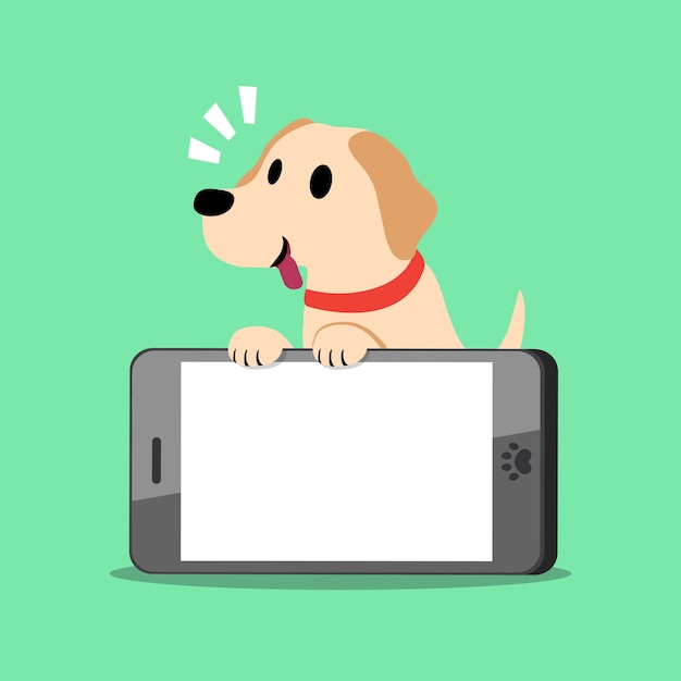 Vector vector cartoon character labrador dog and big smartphone