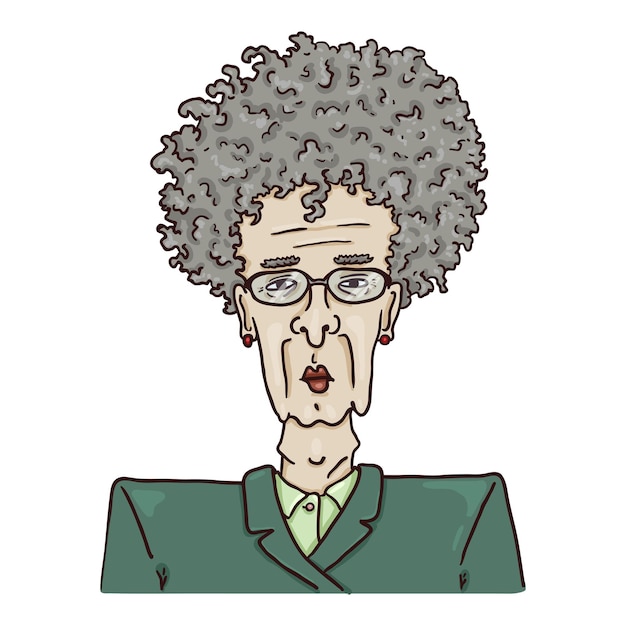 Vector Cartoon Character - Old Woman in Suit and Shirt. Female Retired Person Portrait.