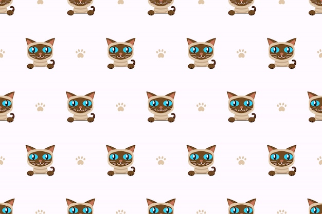 벡터 만화 캐릭터 샴 고양이 완벽 한 패턴