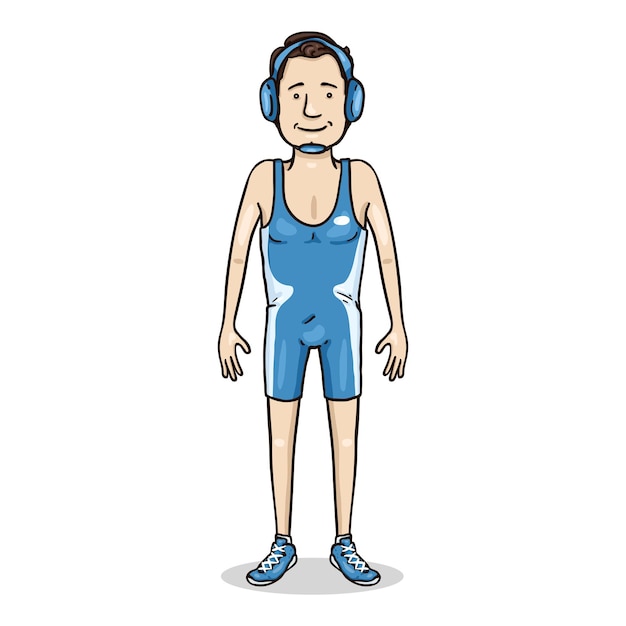Vector Cartoon Character - Young Man in Blue Wrestling Equipment
