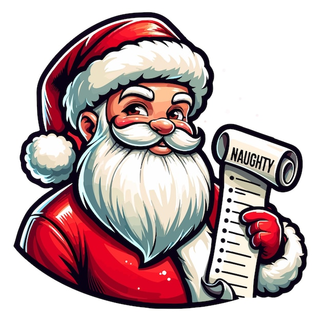 Vector vector cartoon of a checking it twice santa claus with the naughty list