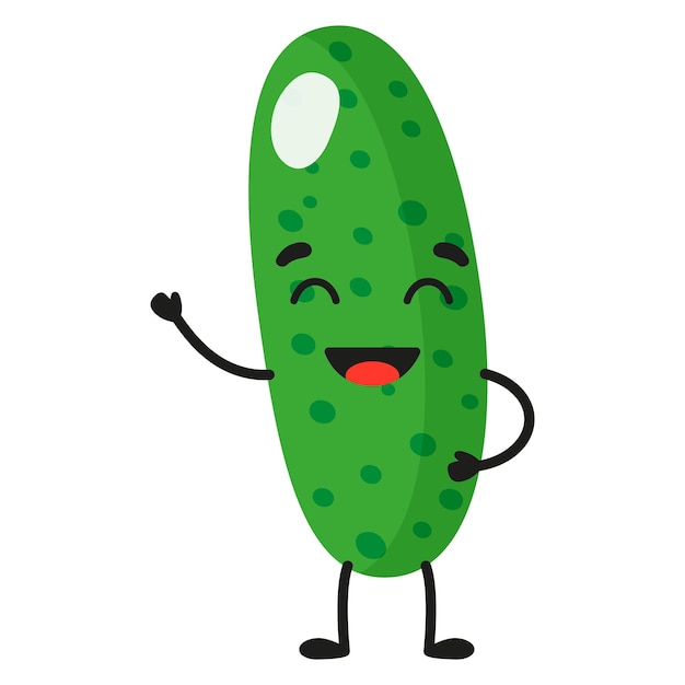 Vector cartoon cheerful cute cucumber character.