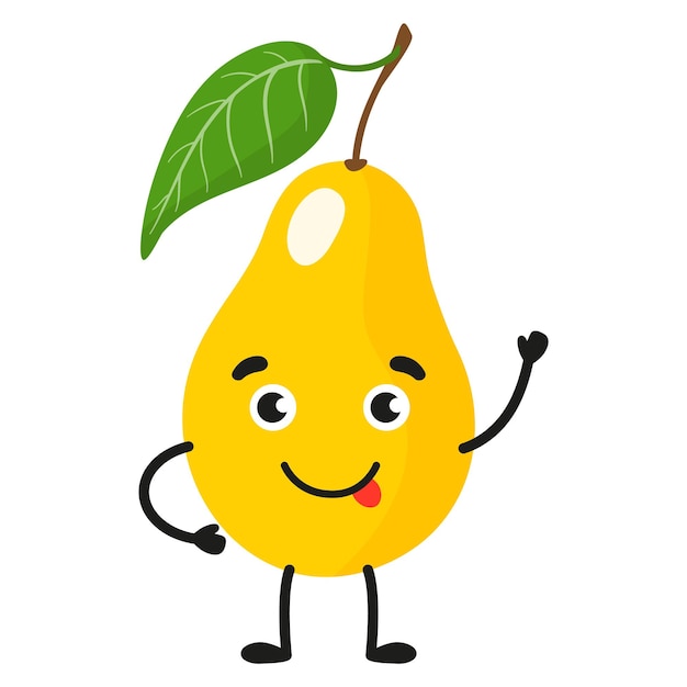 Vector cartoon cheerful cute pear character.