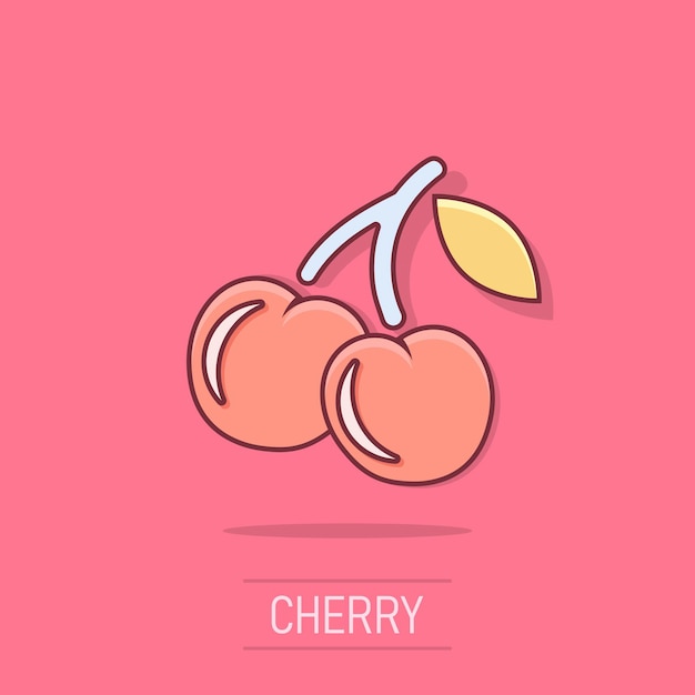 Vector cartoon cherry berry icon in comic style Sweet food concept illustration pictogram Cherry business splash effect concept