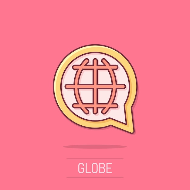 Vector cartoon choose or change language icon in comic style Globe world communication sign illustration pictogram World business splash effect concept