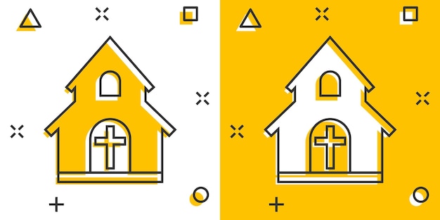 Vector cartoon church sanctuary icon in comic style Chapel sign illustration pictogram Church business splash effect concept
