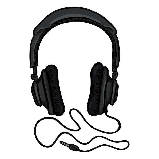 Vector Cartoon Circumaural Headphones with Wire on White Background