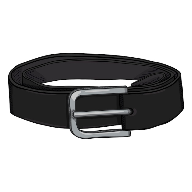 Vector Cartoon Classic Black Leather Belt with Metal Buckle