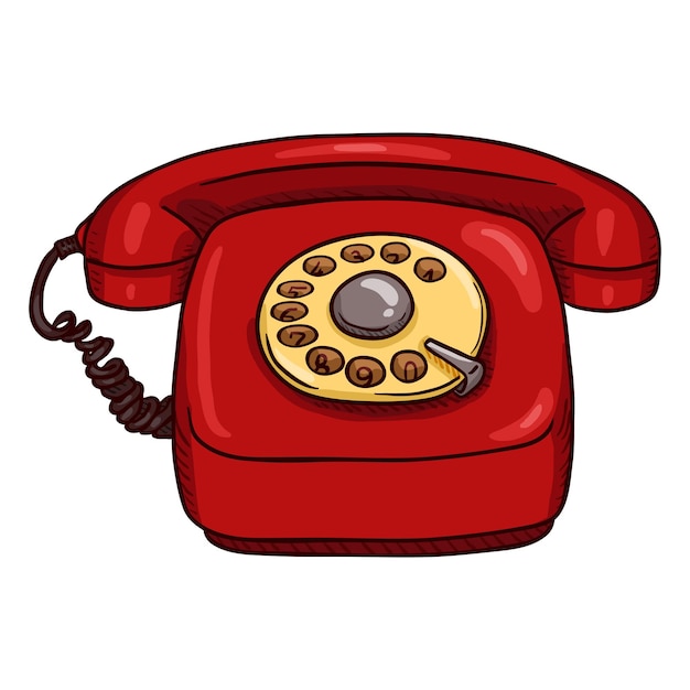 Telefono rotativo rosso classico del fumetto di vettore