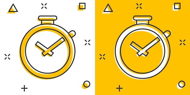 Vector cartoon clock timer icon in comic style Time alarm concept illustration pictogram Stopwatch clock business splash effect concept