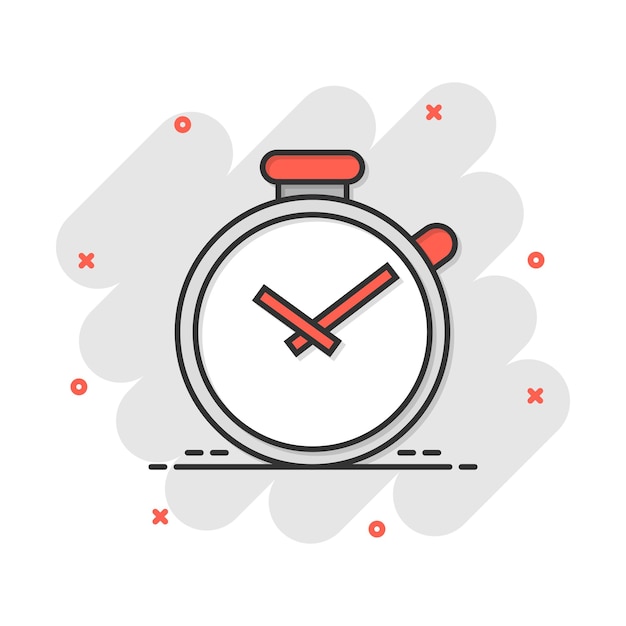 Vector vector cartoon clock timer icon in comic style time alarm concept illustration pictogram stopwatch clock business splash effect concept