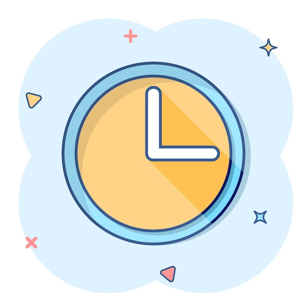 Vector cartoon clock timer icon in comic style Watch sign illustration pictogram Clock business splash effect concept