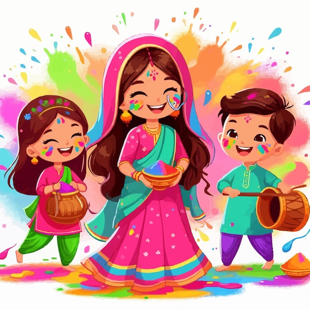 Vector cartoon colorful happy holi festival background design