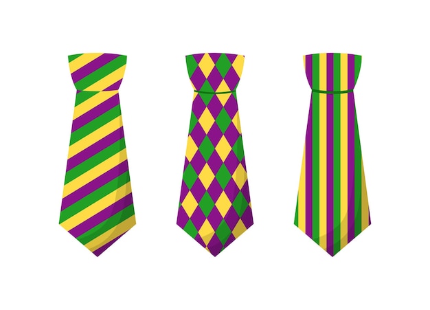 Vector vector cartoon colorful necktie for mardi gras costume isolated carnival accessory on white