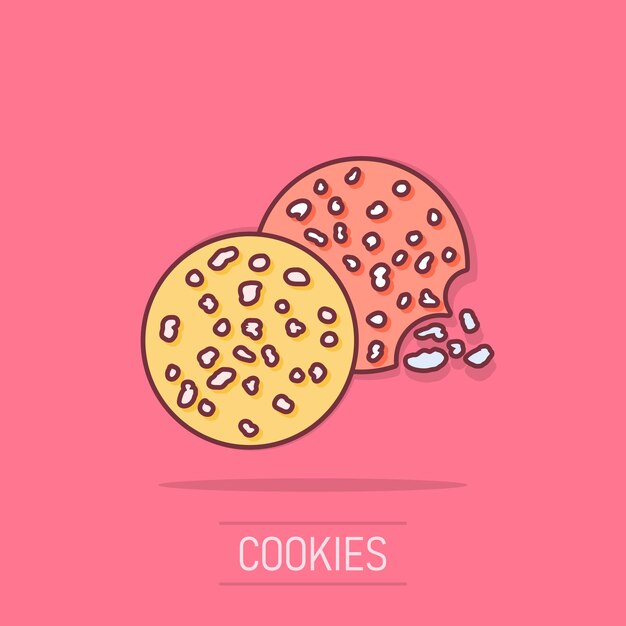 Vector cartoon cookie icon in comic style chip biscuit sign illustration pictogram pastry cookie business splash effect concept