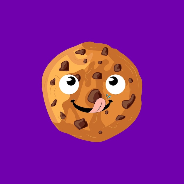 Vector Cartoon Cookie Licking Chocolate Cookie Colorful Illustration Funny