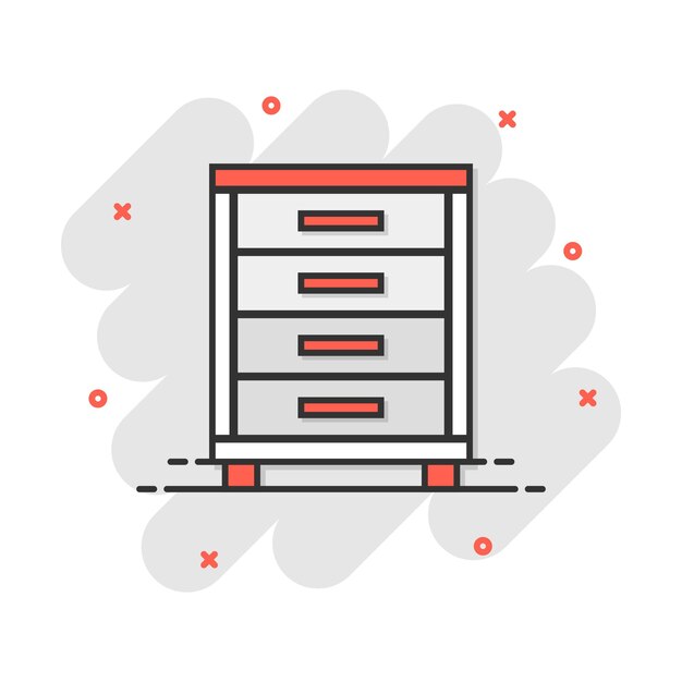 Иконка векторного мультяшного шкафа в комическом стиле Пиктограмма иллюстрации знака мебели Кабинет концепция эффекта всплеска бизнеса