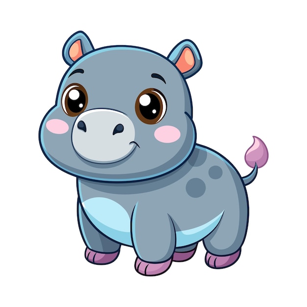 Vector vector of cartoon cute baby hippo on white