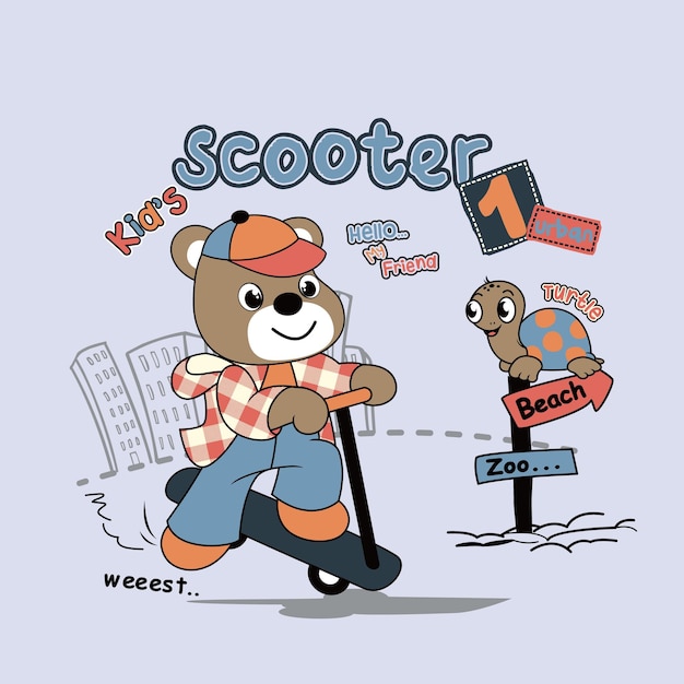 Vector vector cartoon cute bear playing scooter