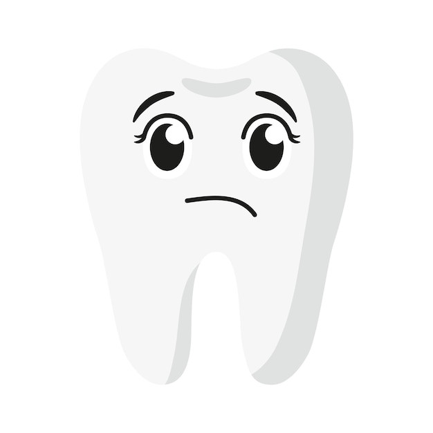 Vector cartoon cute disappointed characters of tooth. Children's dental concept.