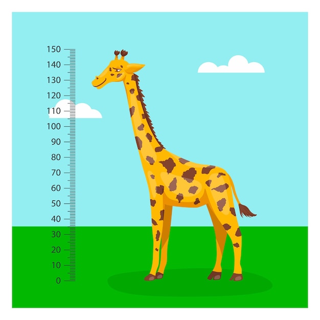 Vector cartoon cute giraffe con righello misuratore di crescita a piena lunghezza giraffe design template bambino kid baby concept tall funny hand drawn giraffe children s illustrazione